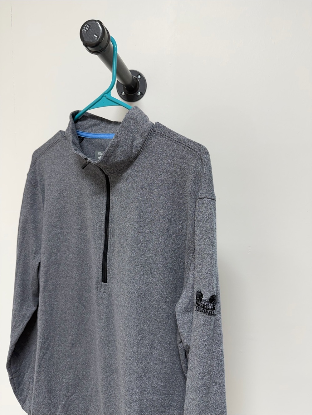 Straight Down Gray Quarter-Zip Pullover with Sleeve Logo